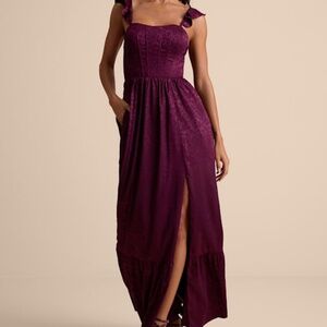 Lulus Arlaith Plum Jacquard Lace-up Corset Maxi Dress Purple - Size S